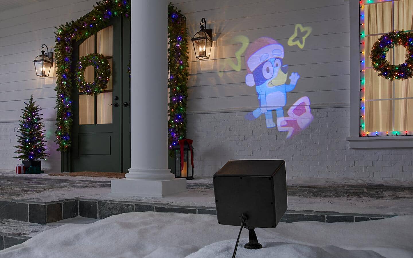A character projected on the front of a home. A character projected on the front of a home.