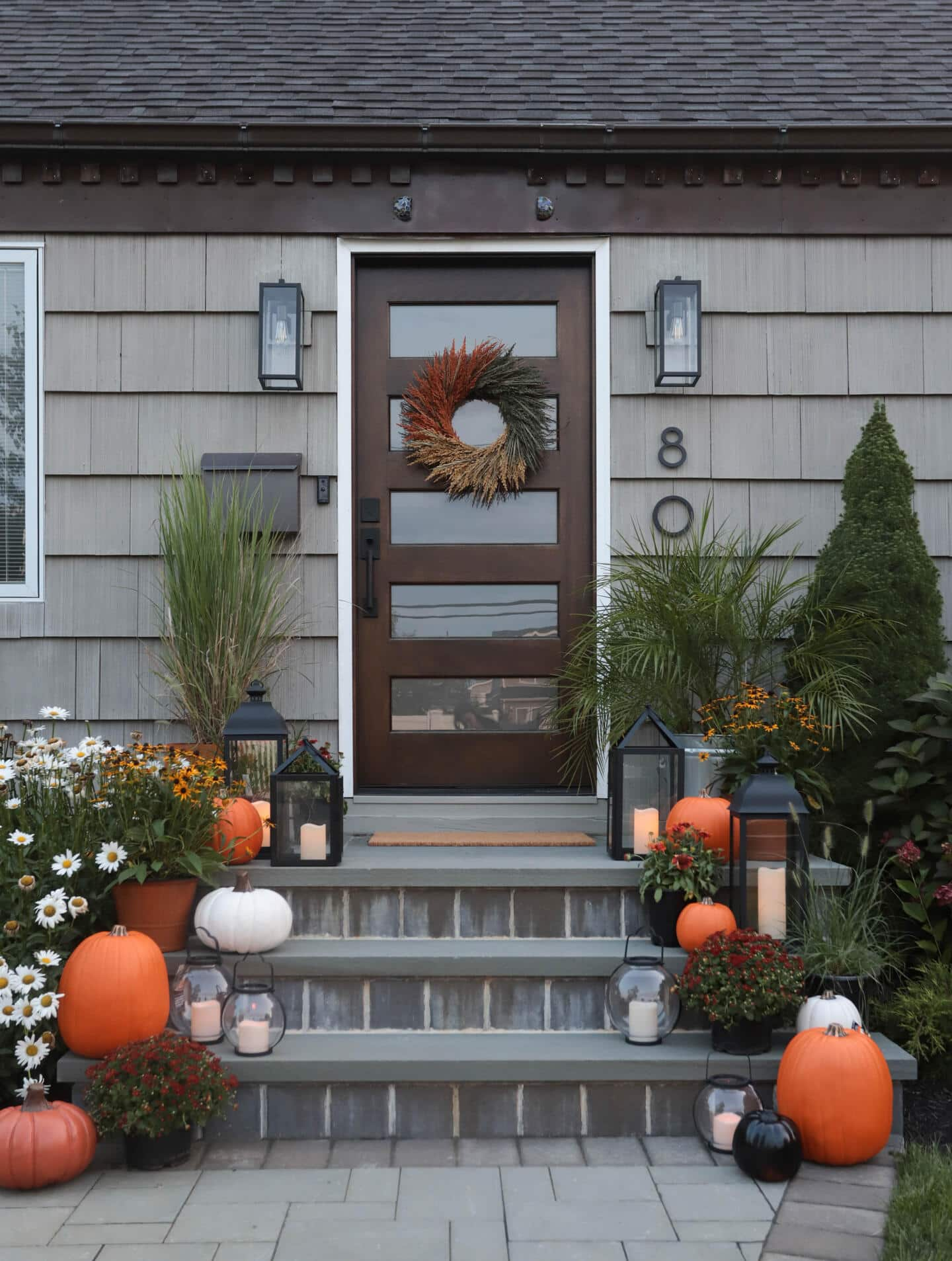 A closer view of the decorated porch.