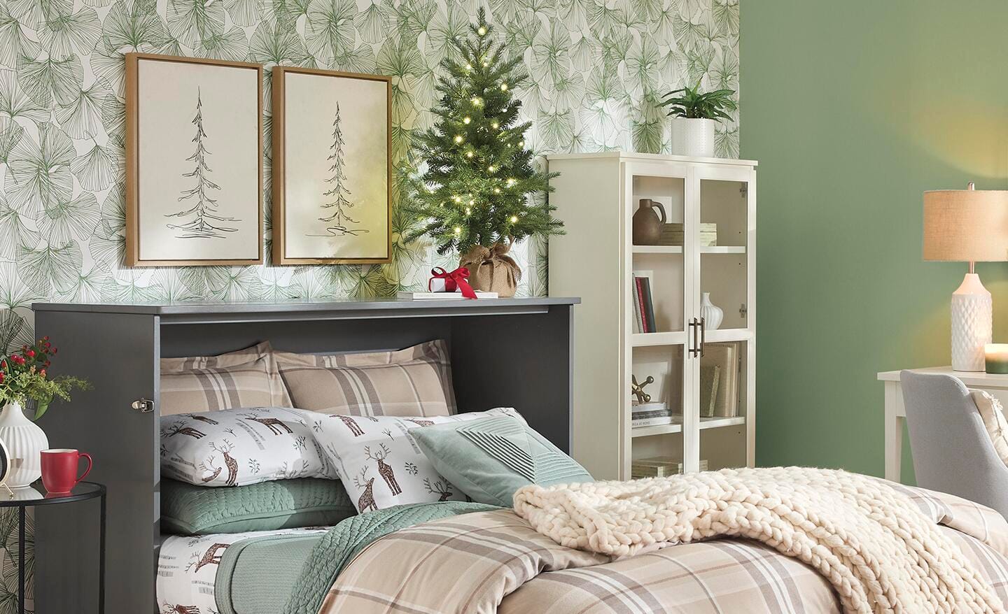 A bedroom with holiday touches. A bedroom with holiday touches.