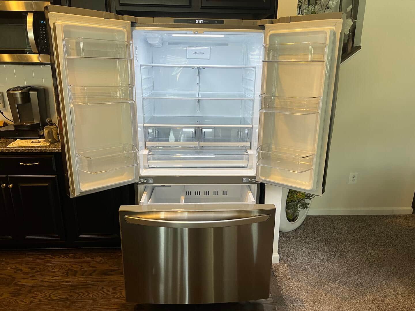 Inside of the new refrigerator. Inside of the new refrigerator.