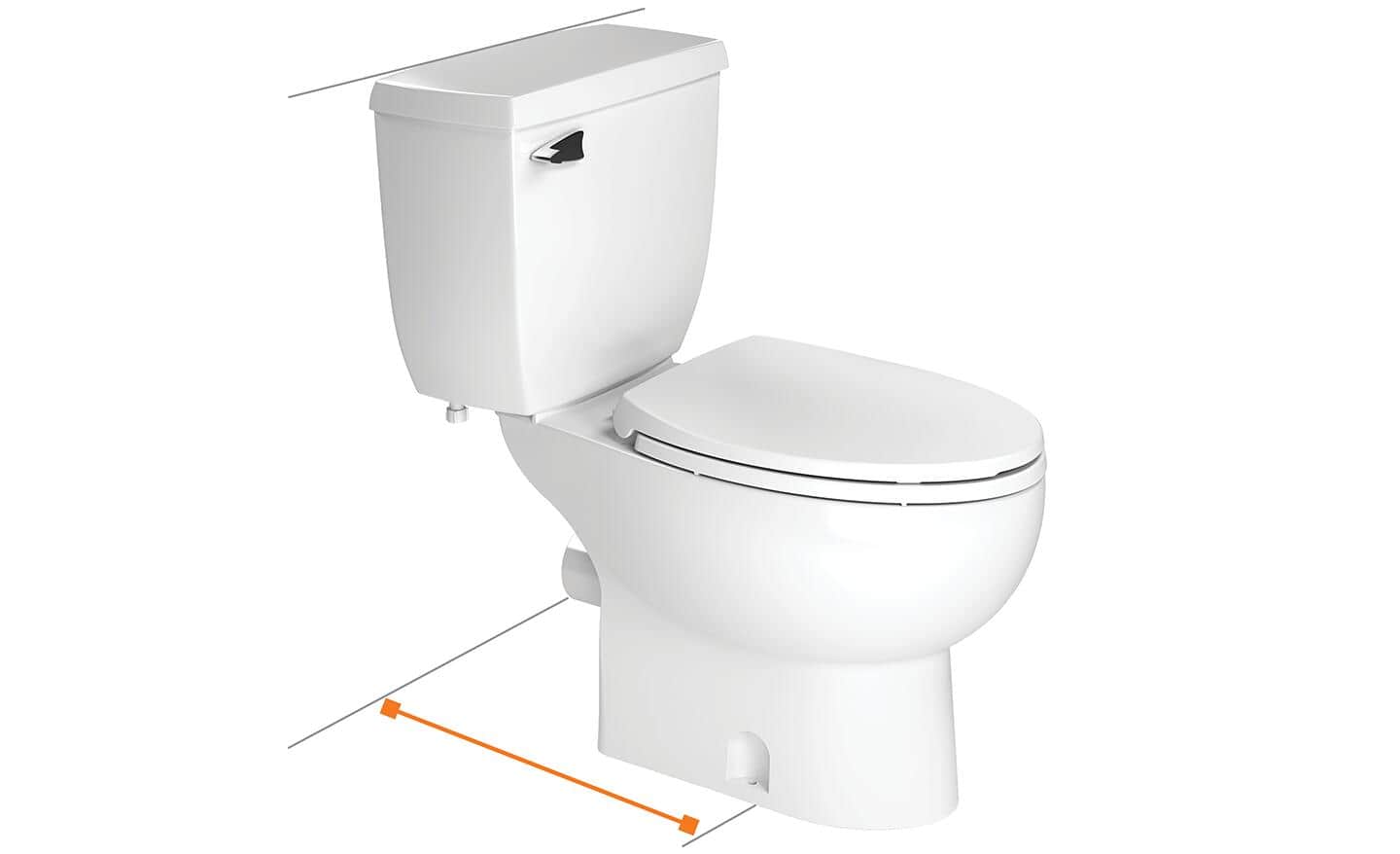 Measuring instructions for determining the rough-in for a two-piece toilet.