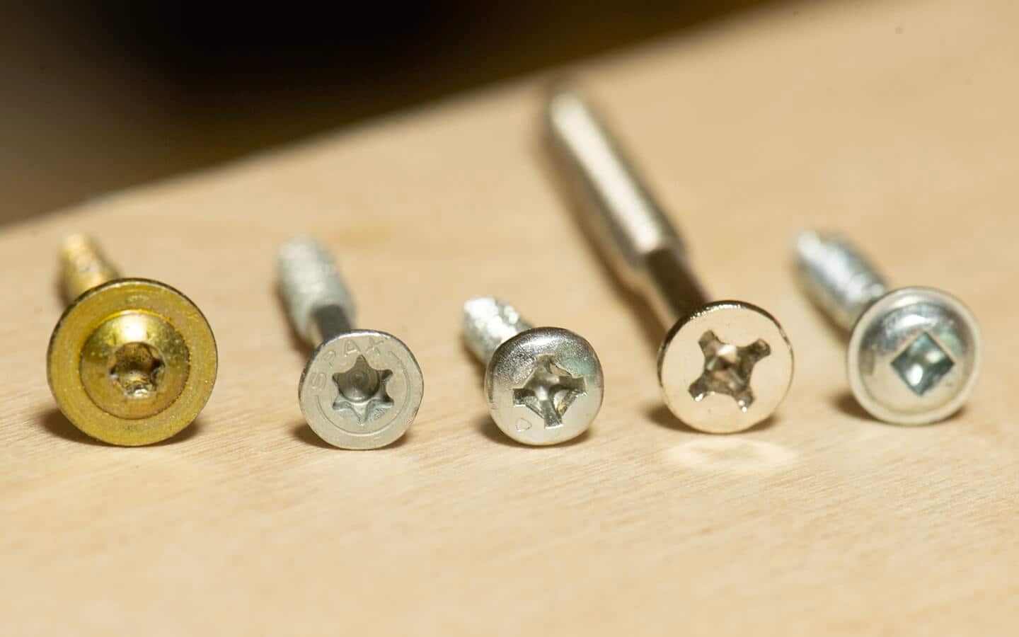 Five screws with a variety of head and drive types. Five screws with a variety of head and drive types.