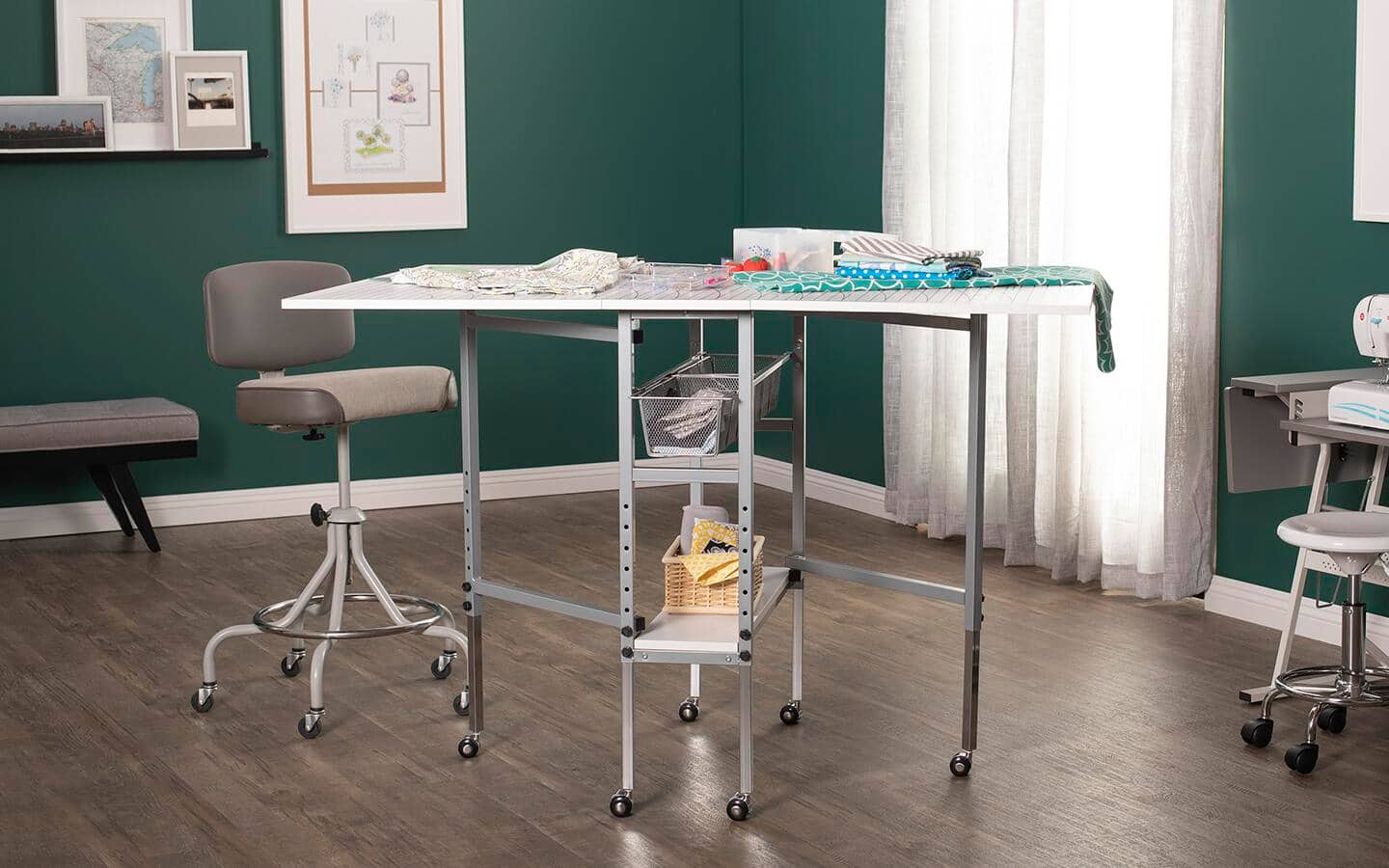 Mobile craft station and desk with work stool on wheels Mobile craft station and desk with work stool on wheels