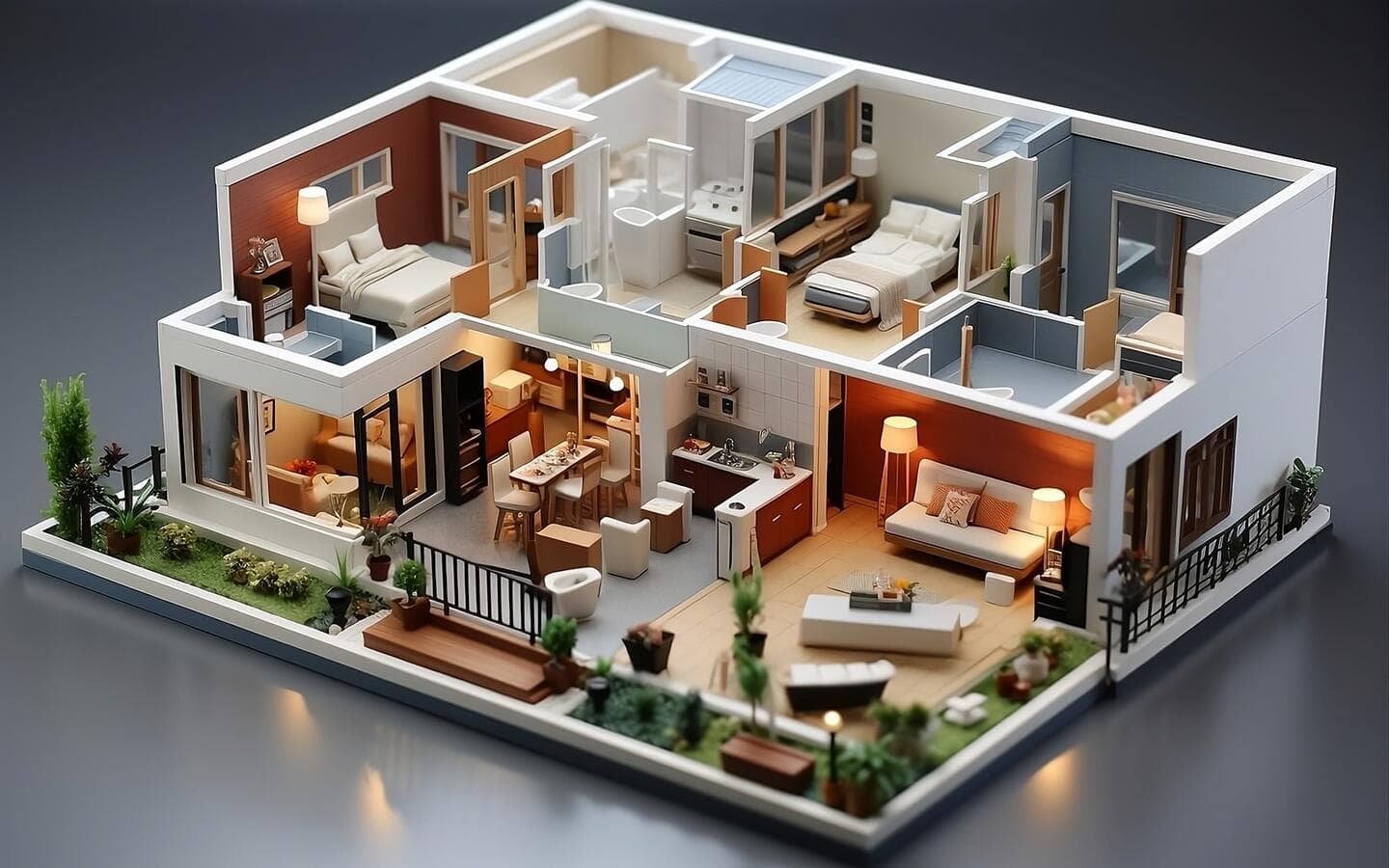 A cutaway 3-D model of a house. A cutaway 3-D model of a house.