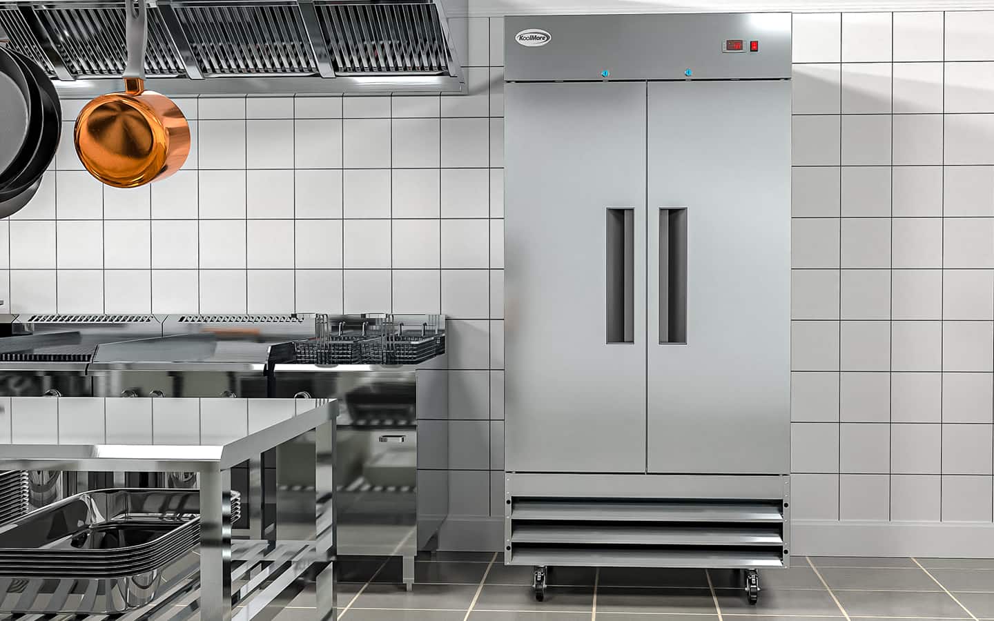 A commercial freezer installed in a modern kitchen.