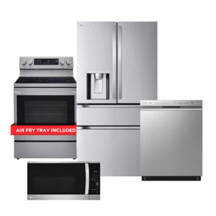 Exclusive Stainless Steel Package with 4-Door French Door Refrigerator with Convert Drawer and Smart Air Fry Range