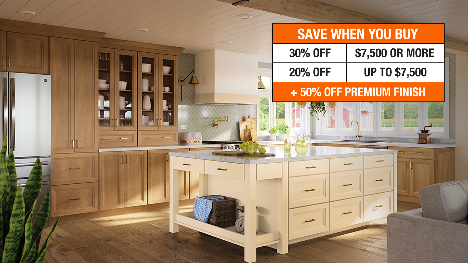 Select Thomasville, KraftMaid and American Woodmark Custom Cabinets. Exclusions apply