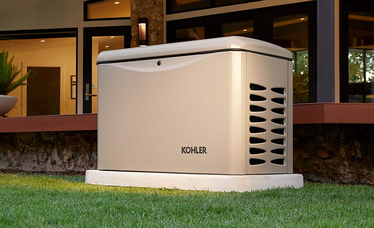 A standby generator to power a house placed next to a home.