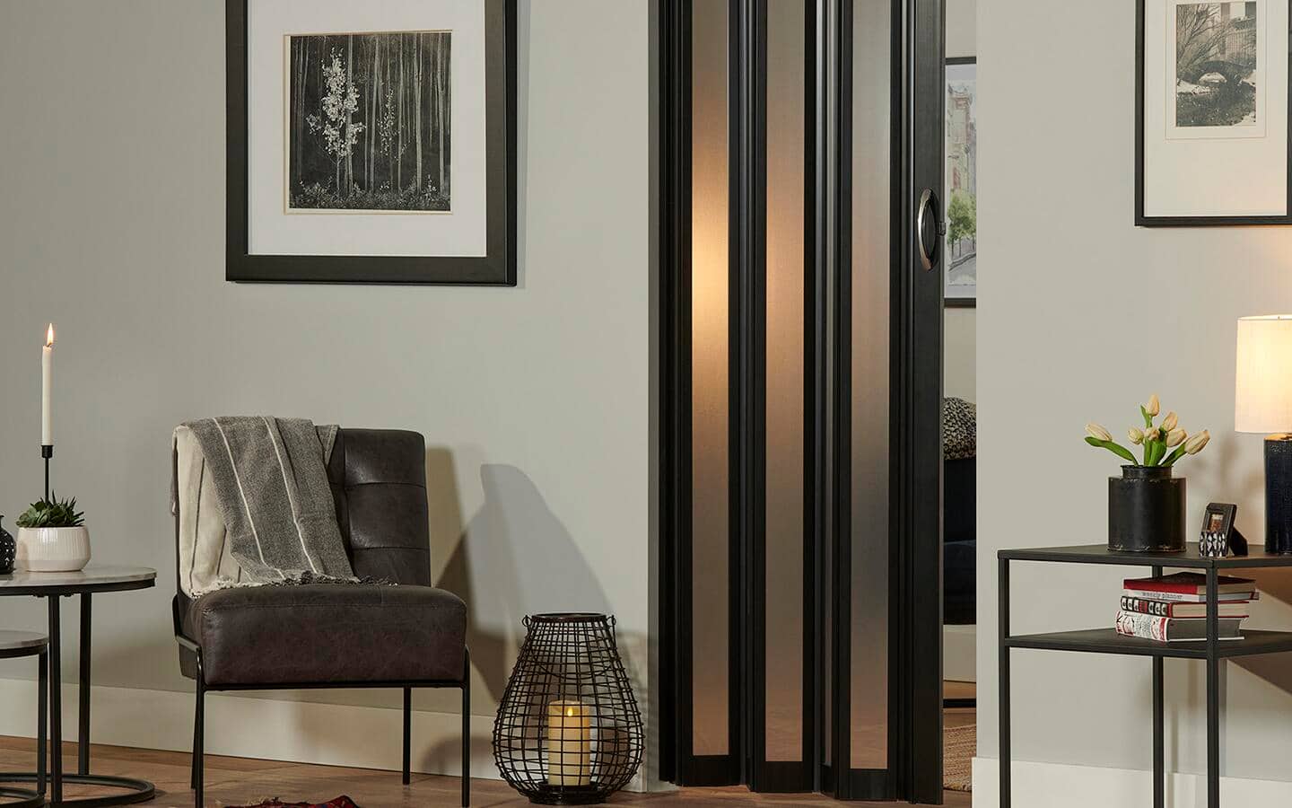 An open vinyl interior sliding door.