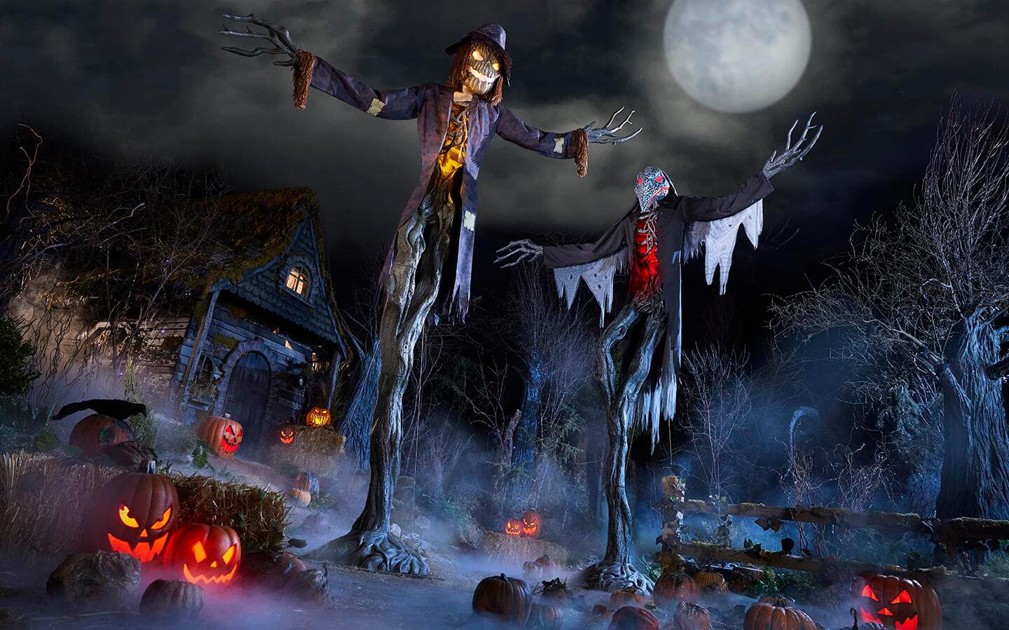 Giant boogeyman creatures posed in a dark outdoor scene. Giant boogeyman creatures posed in a dark outdoor scene.