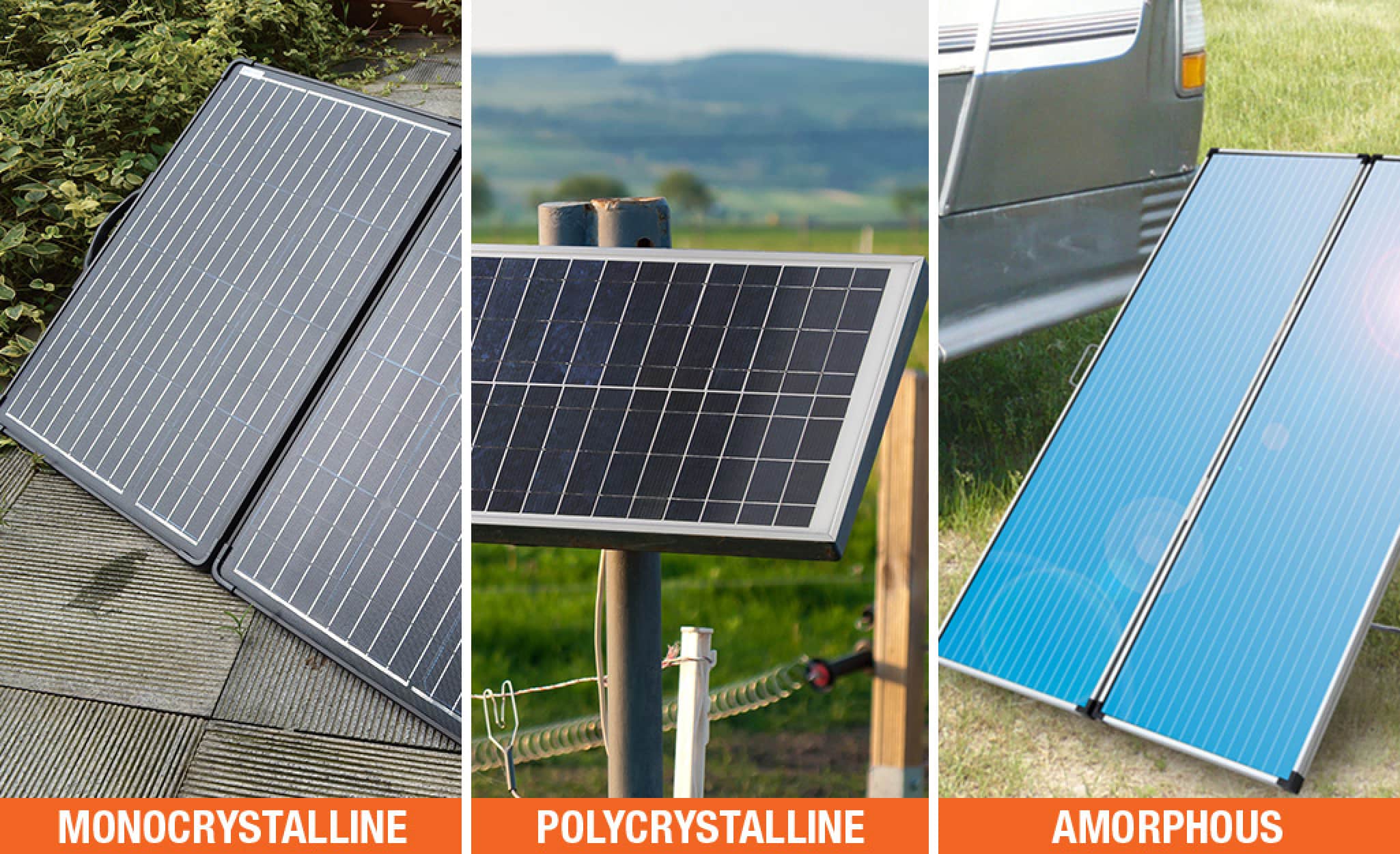 The three types of solar panels. The three types of solar panels.