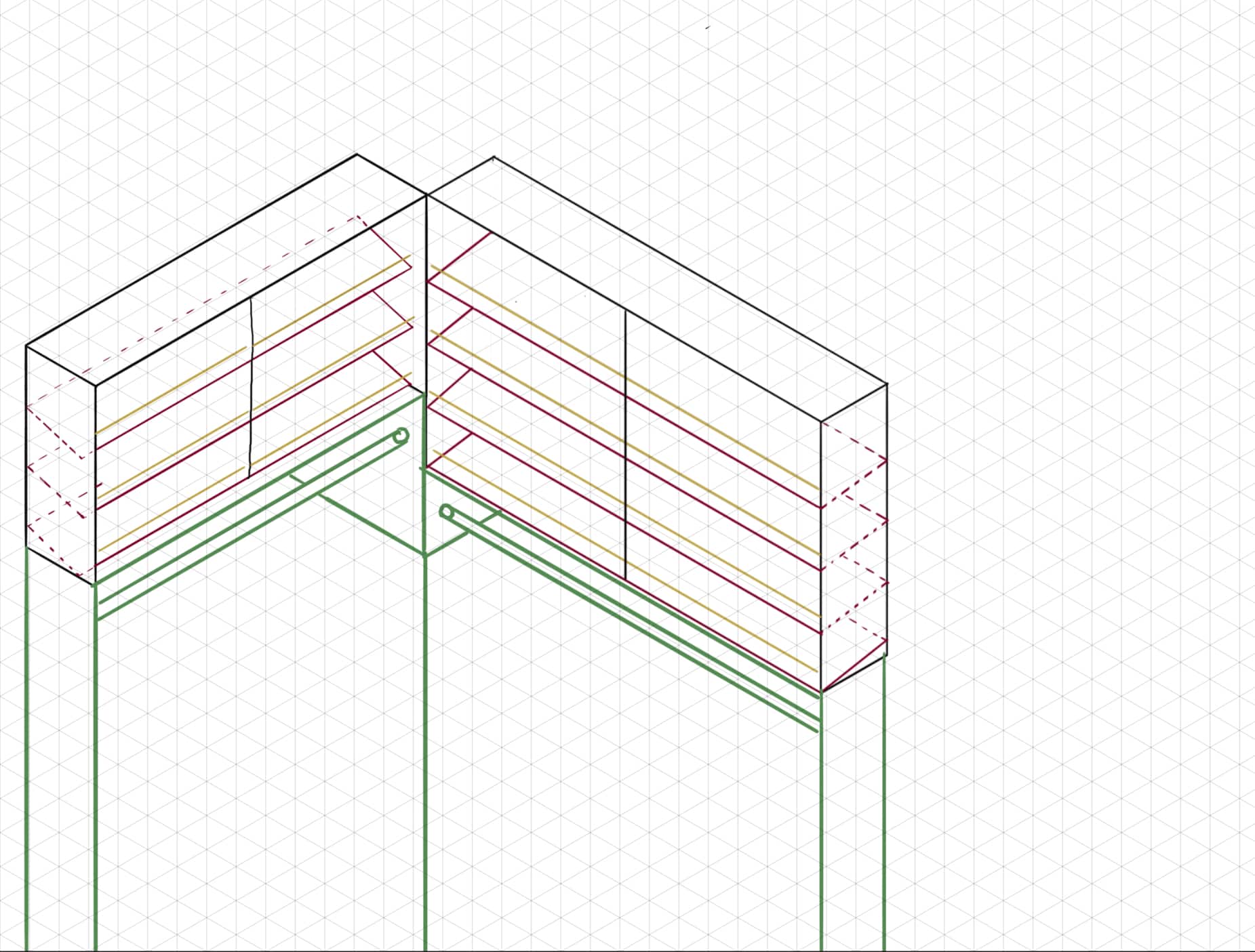 A rendering of an organized closet system with shelves and wardrobe rail. A rendering of an organized closet system with shelves and wardrobe rail.