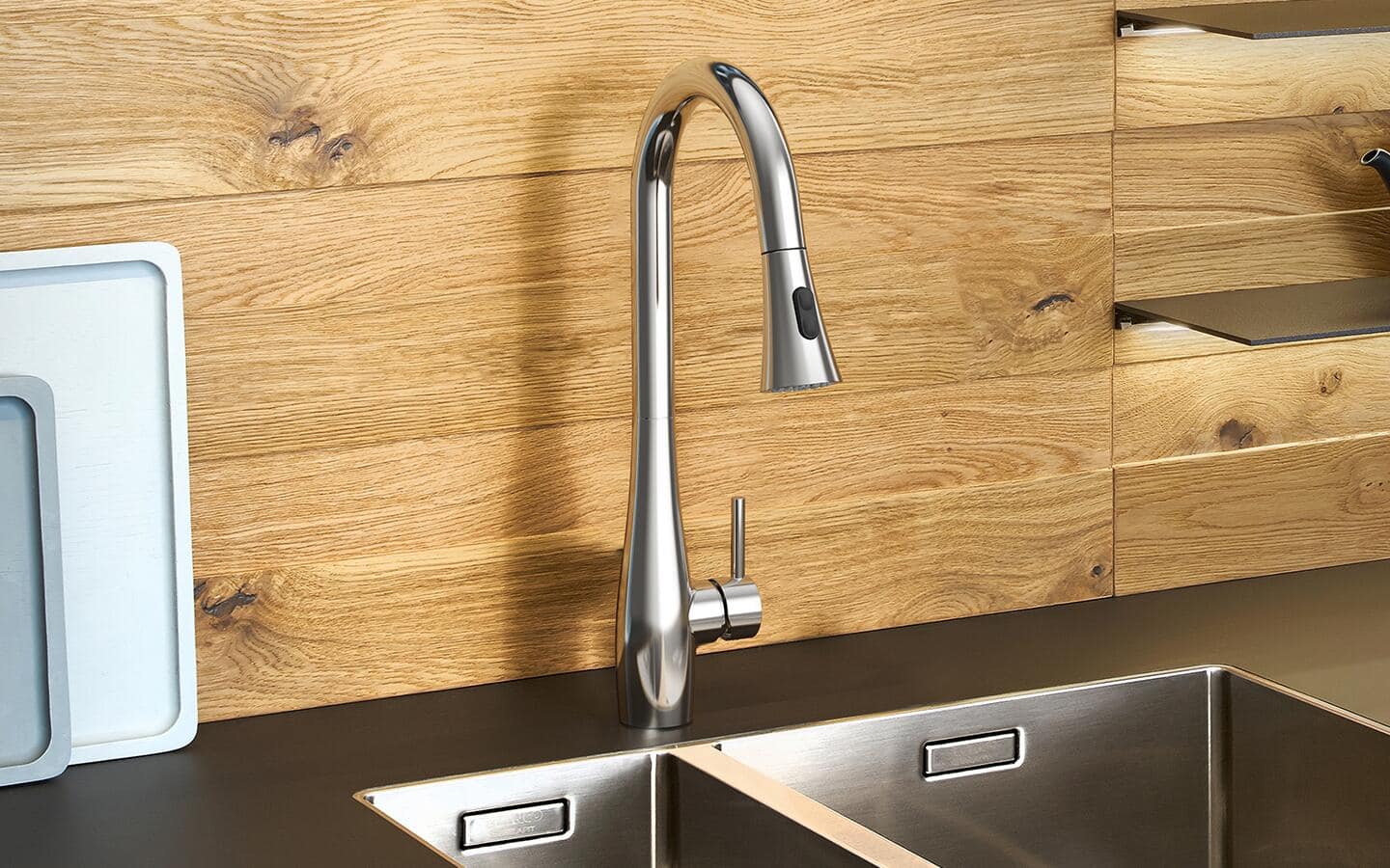 A single handle faucet.