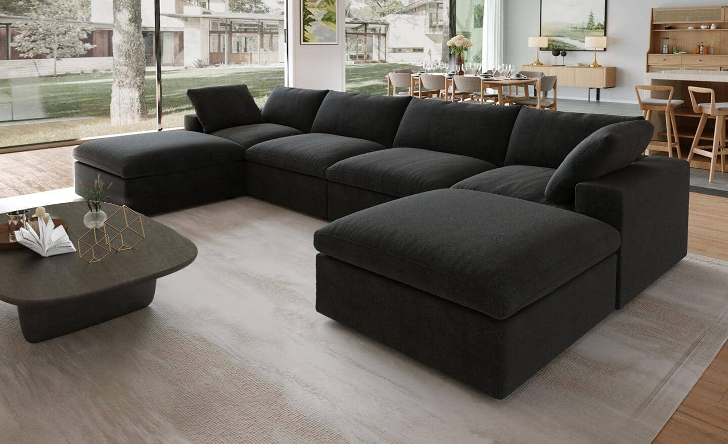 A comfortable sectional sofa featuring plenty of room for family and friends.