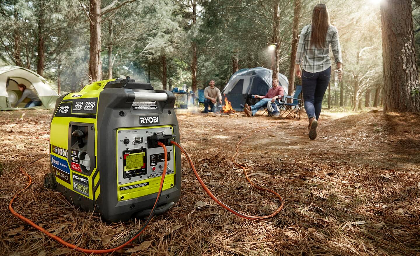 A generator outside at a camping site. 