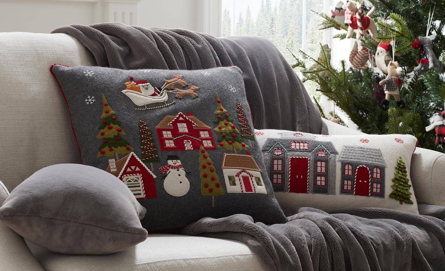 A cozy couch with Christmas decor. A cozy couch with Christmas decor.