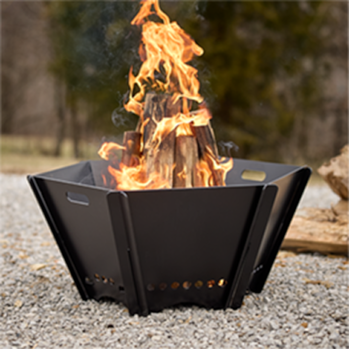 fire pit with a fire