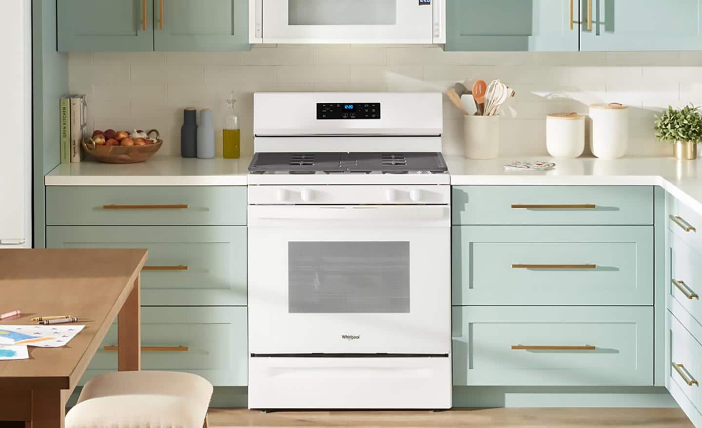 A freestanding oven installed between the cabinets in a kitchen. A freestanding oven installed between the cabinets in a kitchen.