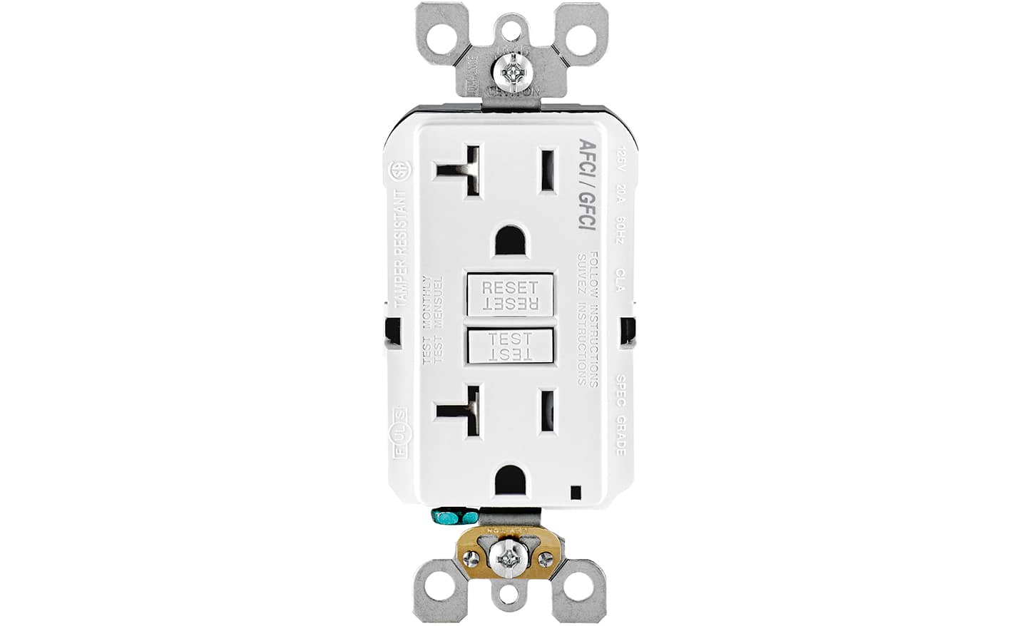 A split circuit receptacle shown against a white background.