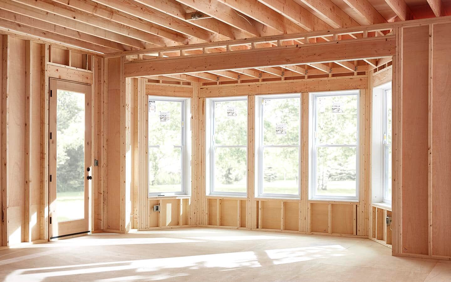 Framing and structural lumber installed in a home.