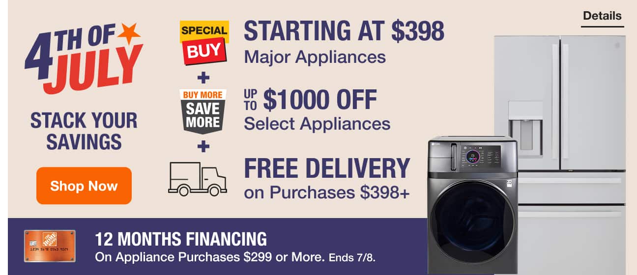 Appliance Savings Starting at $398 [include if this will fit] + [BMSM Icon] Up to $1000 Off Select Appliances + No Membership Required Free Delivery on Purchases $398+  Shop Savings Ends 7/8.