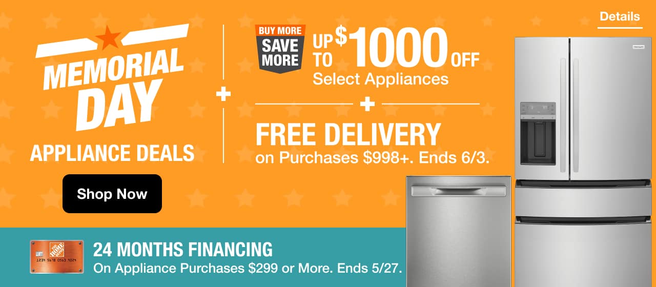 INSTANT SAVINGS UP TO 40% OFF + <BMSM logo> UP TO $500 OFF Select Appliances + FREE DELIVERY on Purchases $998+